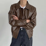 AIDASE  -  Casual American Trend PU Leather Jacket Motorcycle Coat Autumn Couple Cleanfit Top National Trend Outerwear Loose Fit Summer aidase-shop