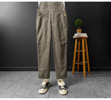 AIDASE  -  Men Loose Fit Bib Overalls Pockets Cargo Pants Hip Hop Golden Buttons Dungarees Casual Suspenders Jumpsuits aidase-shop