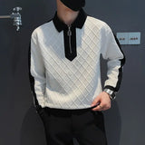 Aidase Autumn and Winter Men's Fashion Loose Colored Half Zip Sweater Long Sleeve Polo Neck Casual Comfortable Versatile Top aidase-shop