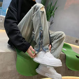 AIDASE  -  Bottom Zipper Hole Men's Jeans American High Street Ripped Denim Baggy Jeans 2025 Man Design Sense Casual Straight Long Pants aidase-shop