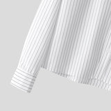 AIDASE  -  Tops 2025 Korean Style Men's Casual Simple Striped Cropped Shirt Fashion Streetwear Male Hot Selling Long Sleeved Blouse aidase-shop