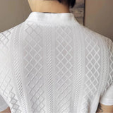 AIDASE  -  Men's Slim V-Neck Spring Summer Stretch Knit Top  Geometric Texture, Breathable Layering Base for Casual & Smart-Casual Outfits aidase-shop