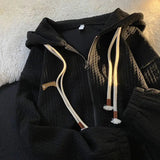 AIDASE  -  New American Style Waffle Coat Zipper Outerwear Lazy Fashion Trendy Brand Polyester 3D Effect Oversized Mid-Length Sleeve aidase-shop