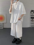 AIDASE  -  Casual Men Two-piece Lapel Short Sleeve Solid Color Male T-shirt Fashion Loose Shorts Fashionable Versatile Sets 21E5888 aidase-shop
