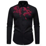 AIDASE  -  New Men's Floral Embroidered Long Sleeved Shirt 2025 Long Sleeve Contrast Male Tops Single Breast aidase-shop