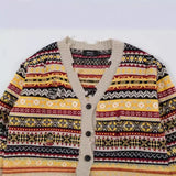 Aidase Retro Rainbow Striped Cardigan Sweater Men's Autumn New Trendy Su Outwear Y2k Knitwears Oversize Raw Edges Frayed Sweatercoat aidase-shop