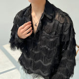 AIDASE  -  Men Wave Tassels Semi-transparent Loose Casual Long Sleeve Vintage Fashion Party Dress Shirts Blouses Stage Clothing Costume aidase-shop
