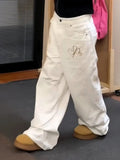AIDASE  -  Plus Size American Embroidered Wide Leg Jeans Women Casual Straight Fit Loose Long Pants Vintage Versatile Slimming aidase-shop