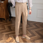 Aidase Spring Business Versatile Belt Trouser Gentleman Paris Button Pant Fashion Men Dress Pant High Waist Straight Pants Men aidase-shop