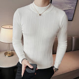 Aidase Fashion Slim Fit Turtleneck Knitted Sweater Men Slim Fit Clothing Autumn New Casual Stripe Pullovers All-match Warm Tops aidase-shop