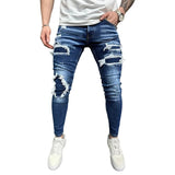 AIDASE  -  Men's Trendy Distressed Jeans Heavy Ripped Slim Fit Denim Pants Paint Splatter Street Fashion Trousers Trendy Distressed Jeans aidase-shop