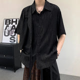 AIDASE  -  Summer New Men's Shirt Niche Jacquard Hollow Out Texture Design Chinese Style Lace-up Short Sleeved Lapel Men Tops 21E5617 aidase-shop