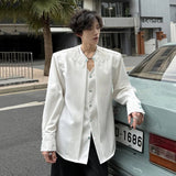 AIDASE  -  Korean Style Men's Shirt Fake Two-piece Design Single Breasted Men Lace Button Shoulder Pad Long Sleeve Shirts New 9W3092 aidase-shop