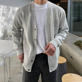 AIDASE  -  Fashionable V-Neck Knitwear Men's Loose Fit Solid Color Autumn New Style Casual Versatile Open Cardigan Sweater Jacket aidase-shop