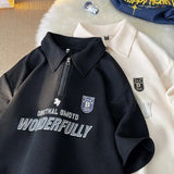 Aidase American Retro Waffle Polo Shirt for Men and Women with Personalized Letter Print Short Sleeved Trendy Loose Casual T-shirt aidase-shop