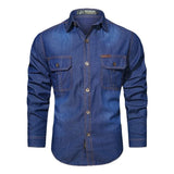 AIDASE  -  100% Cotton Good Qulaity M-5XL Large Size Denim Shirt Men Spring Fall Fashion Solid Color Long Sleeve Multi-pocket Slim Fit Tops aidase-shop