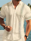AIDASE  -  Stylish Mens Striped Printing Shirts Spring Summer Daily Casual Short Sleeve Button-up Shirt Men Leisure Turn-down Collar Shirts aidase-shop