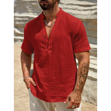 AIDASE  -  Men's Linen Blend Henley Shirt Short Sleeve V Neck Casual Summer Beach Top aidase-shop