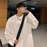 Oversized Men's T-shirts Long Sleeve Quality Cotton Fashion Korean Clothing Tops Solid Color Harajuku Male Tees aidase-shop