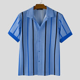 AIDASE  -  Men Striped Shirt Lapel Short Sleeve Summer Streetwear Men Clothing Loose 2025 Fashion Casual Male Shirts Tops S-5XL aidase-shop