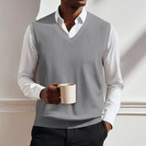 AIDASE  -  Fashion Men Sweater Vest Solid Color Autumn Winter High Quality Casual V-neck Sleeveless Knitted PUllover Warm Comfort Vest Top aidase-shop