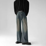 AIDASE  -  Korean Popular Baggy Jeans Men Y2k Pants Washed Vintage Straight Wide-Leg Pants Hip Hop High Street Bell Bottoms Denim Trousers aidase-shop