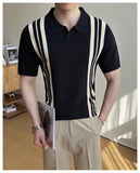 AIDASE  -  Summer Slim Fit Striped Contrast Knit Ice Polo Shirt Men's Stretchable Short Sleeve T-Shirt M-4XL aidase-shop
