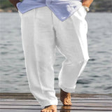 AIDASE  -  Men's Linen Blend Loose Fit Trousers, Casual Solid Color Breathable Outdoor Pants with Slant Pockets aidase-shop