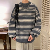 Aidase Winter Velvet Sweater Men Warm Striped Knitted Pullover Men Streetwear Korean Loose Long Sleeved Sweater Mens Jumper Clothes aidase-shop