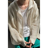 Aidase Cut-out Hooded Knit Men Women Korean Breathable Casual Zip-up Tops Slouchystyle Loose Thin Cardigan Sweater Couples Unisex Coat aidase-shop