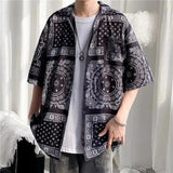 AIDASE  -  Loose Men's Short Sleeve Shirt Couples Walnut Flower Print Summer Casual Chinese Style Five-Quarter Sleeve Shirt Jacket aidase-shop