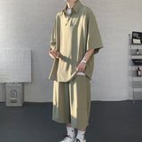 AIDASE  -  Casual Men Two-piece Lapel Short Sleeve Solid Color Male T-shirt Fashion Loose Shorts Fashionable Versatile Sets 21E5888 aidase-shop