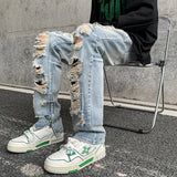AIDASE  -  Men's Casual High Street Style Denim Jeans Spring Autumn New Straight Leg Zipper Washed Ripped Long Trousers aidase-shop