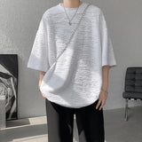 Aidase Summer Chic Fashion Holes T-Shirts For Men Clothing Short Sleeve O-Neck Loose Casual Solid Color Tee Shirt Homme Streetwear aidase-shop