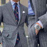 AIDASE  -  Fashion Pinstripe Men's Suit 2 Pieces Blazer Jacket and Pants Customized Two Buttons Business Wear Wedding Groom Costume Homme