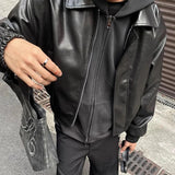 AIDASE  -  Fall Winter Trendy Mens Leather Jackets Streetwear Vintage Turn-down Collar Zip-up PU Leather Coats Men Stylish Slim Outerwear aidase-shop