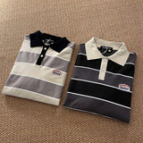 29.56 Aidase 2024 Japan Retro Striped Long-sleeved  Shirt Top Men Women Loose Trend Couple BF Lapel Sweatshirt Preppy Hip Hop Cool Shirts aidase-shop