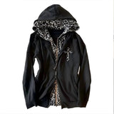 AIDASE  -  Leopard Jacket Women Y2k Patchwork Zip Up Coat Harajuku Slim Hoodie Autumn Winter Female Layered Look Sweatshirt Spring aidase-shop