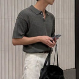 AIDASE  -  Summer New Men Ins Fashion Korean High Street Tees Casual Hemp Pattern Turn-down Collar Knitted Short Sleeve T-shirt HK5143 aidase-shop