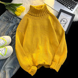 AIDASE  -  New Autumn Winter Men Turtleneck Sweater Pullover Tops Male Solid Color Loose Jumpers Mens Long Sleeve Knitted Tops P106 aidase-shop