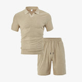 AIDASE  -  Summer New Men's Casual Sportswear Polo Shirt With A Lapel, Men's Short-sleeved Shirt And Shorts, Jacquard Texture Suit aidase-shop