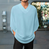 AIDASE  -  Men T Shirt Solid Color V Neck Half Sleeve Oversize Male Tee Tops Streetwear 2025 See Through Fashion Sexy Men Clothing aidase-shop