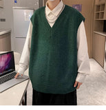 AIDASE  -  Hong Kong style loose autumn and winter men's vest knitted sweater for outerwear trendy camisole college style V-neck loose aidase-shop