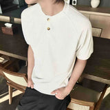 AIDASE  -  New Simple Men's Short Sleeved T-shirts Round Neck Button Design Casual Menswear Solid Color Loose Male Pullover Tee 9W3225 aidase-shop