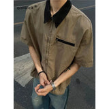 AIDASE  -  Heavyweight Japanese Style Zipper Workwear Short Sleeve Shirt Men Summer Loose Fit American Retro Detroit Jacket Casual Shirt aidase-shop