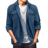 AIDASE  -  Fashion Suede Shirt for Men's Clothing Spring Autumn Casual Solid Color Pocket Long Sleeves Turn-down Collar Coats Loose Tops aidase-shop