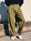 AIDASE  -  Streetwear Fashion Mens Suit Pants Spring Summer Casual Loose Straight Trousers Men Vintage Solid Belt-up High Waist Pants aidase-shop