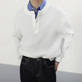 AIDASE  -  Casual Buttoned Crew Neck Knit Jumper Tops Men Vintage Knitting Sweaters Trendy Mens Autumn Long Sleeve Solid Color Sweater aidase-shop