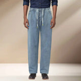 AIDASE  -  Men Casual Long Pants Men'S Fit Straight Leg Elastic Waist Jeans With Drawstring Work Commute Pantalon Zippé Entrejambe Homme aidase-shop