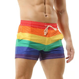 Aidase Men's Shorts Rainbow Stripe Fashion Casual Shorts Mesh Breathable Drawstring Sports Shorts Gym Men Boxer Shorts Bottoms Pocket aidase-shop